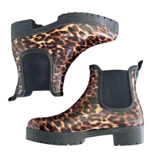Jeffrey Campbell Ankle Rain Boot Chelsea Cheetah Brown/Black Size 8 Women's